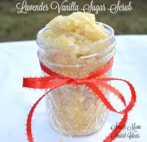 Easy to make lavender vanilla sugar scrub.
