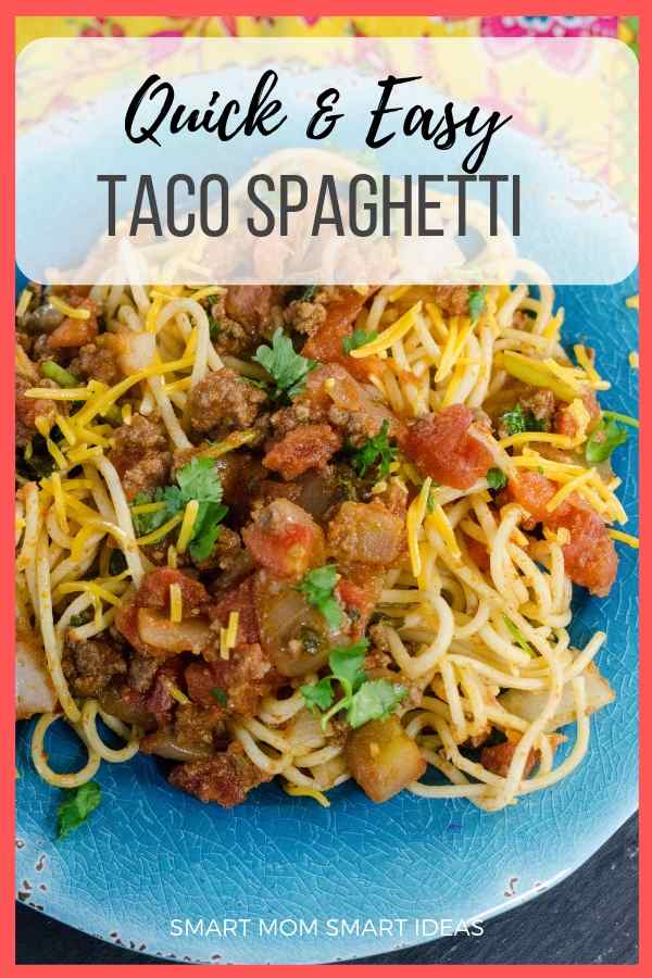 Taco spaghetti recipe a quick dinner idea for busy nights. #recipes, #dinnerrecipes, #easyrecipes